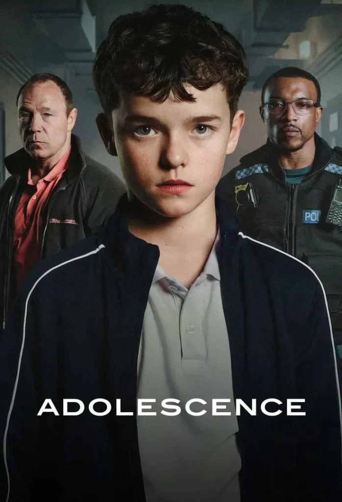 Adolescence TV series poster featuring main cast in dramatic scene