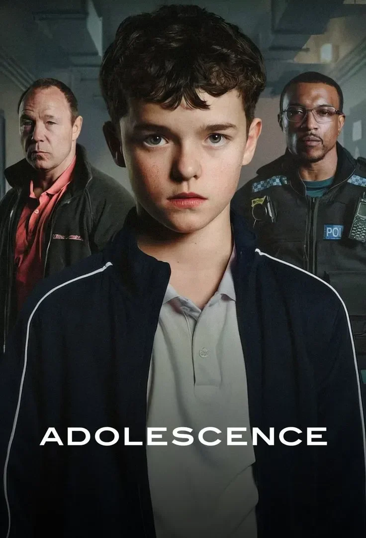 Adolescence TV series poster featuring main cast in dramatic scene