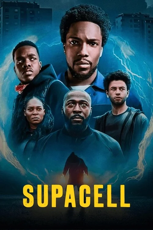 Supacell series poster showing main cast with glowing superpowers in gritty South London streets